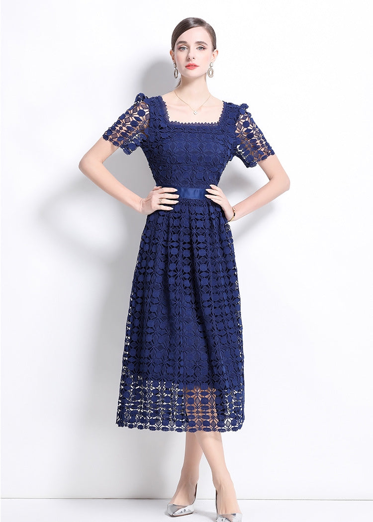 Navy Blue Lace Midi Dress