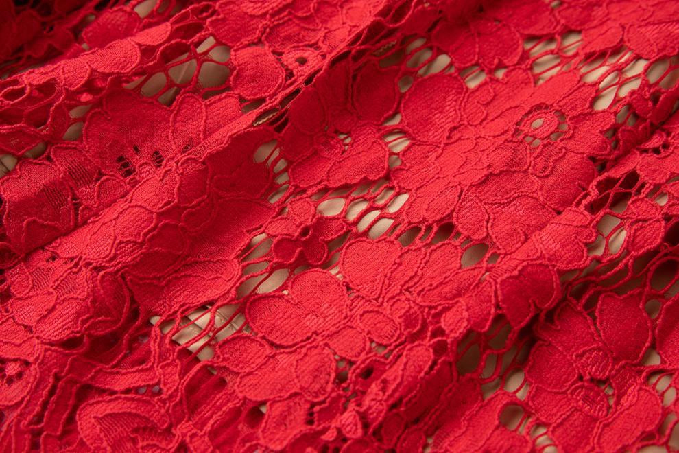Crimson Bloom Lace Dress