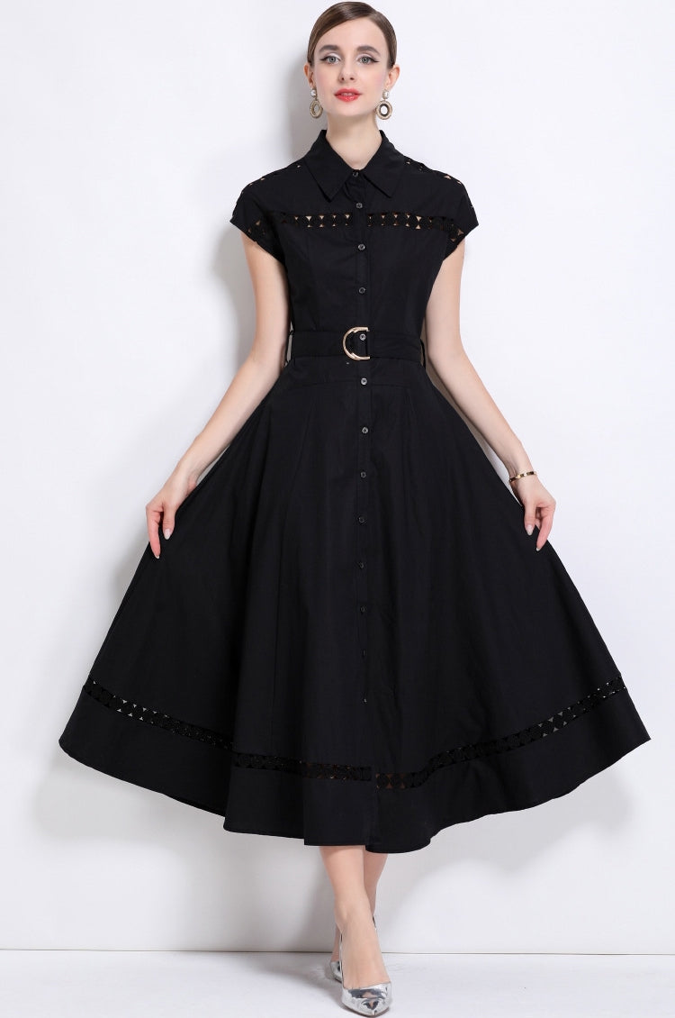 Midnight Grace Belted Shirt Dress