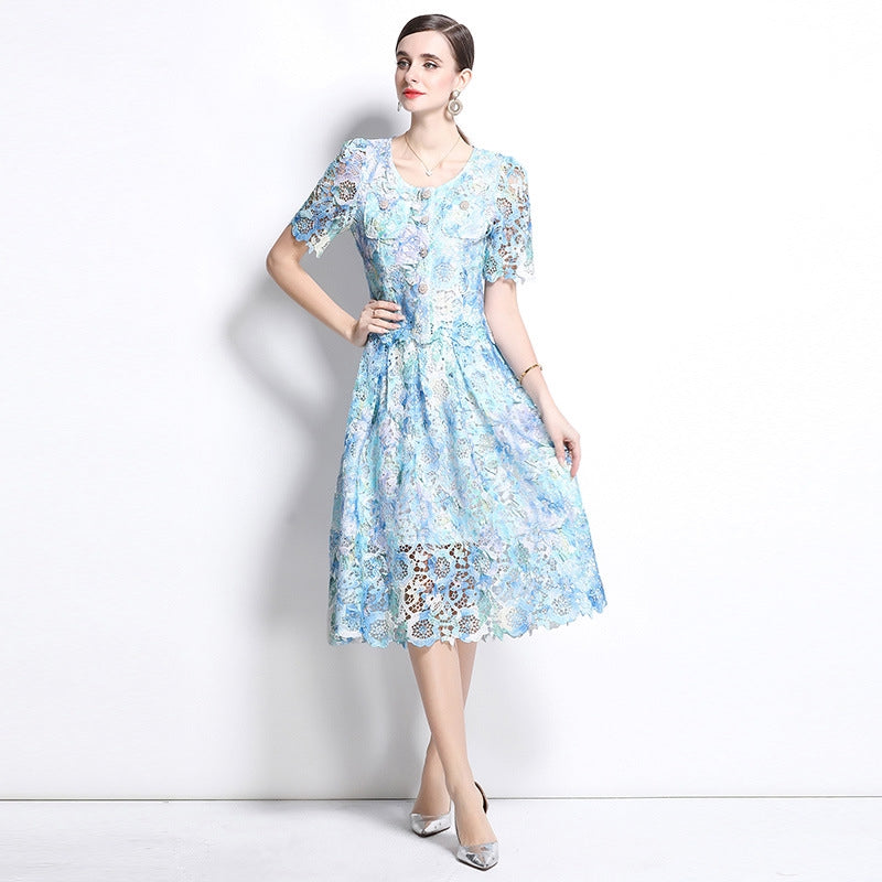 Sky Blue Lace Midi Two Piece Dress