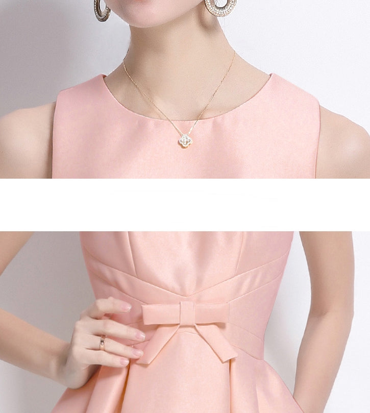 Elegant Blush Pink Bow Detail Mini Dress