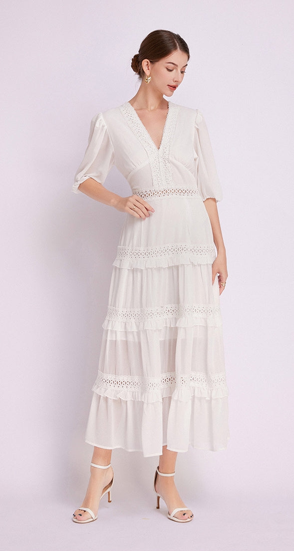 White French Lace Chiffon Dress