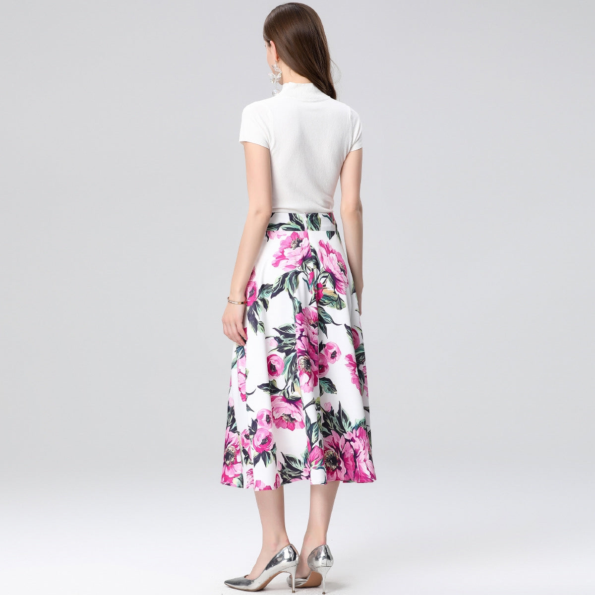 White Floral Midi Skirt Two Piece Set