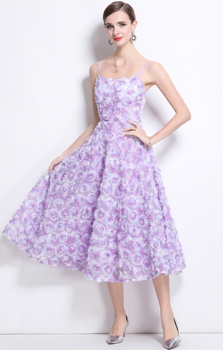 Lavender Bloom Rosette Midi Dress - 914919756771_PURPLE
