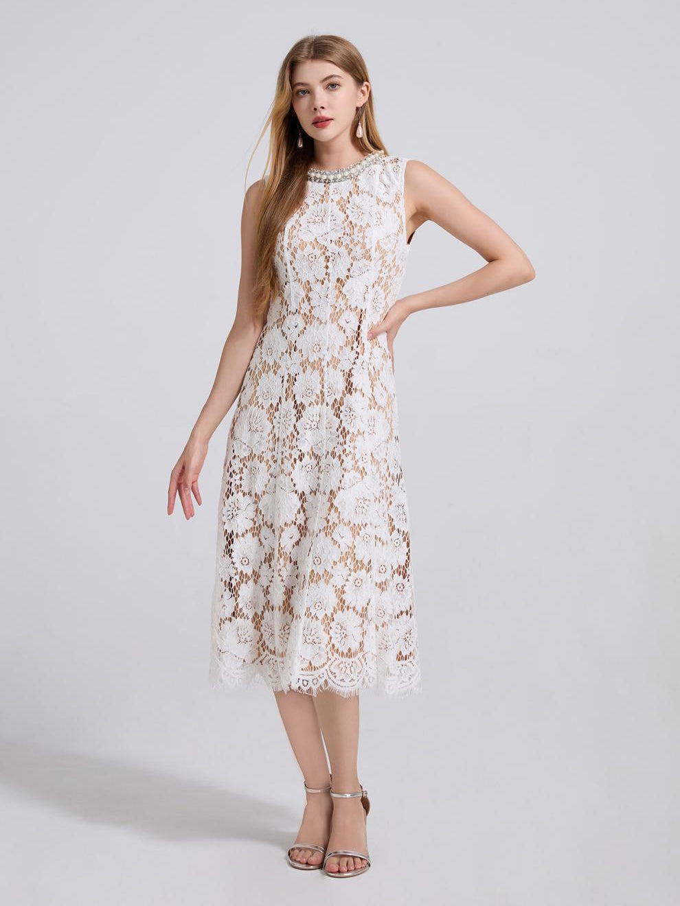 Elegance Bloom Midi Dress - 915910428490_APRICOT