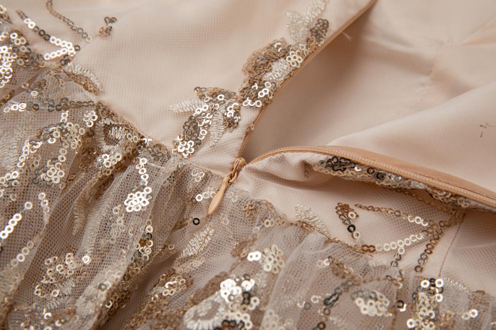 Champagne Gold Floral Sequin Tiered Maxi Dress