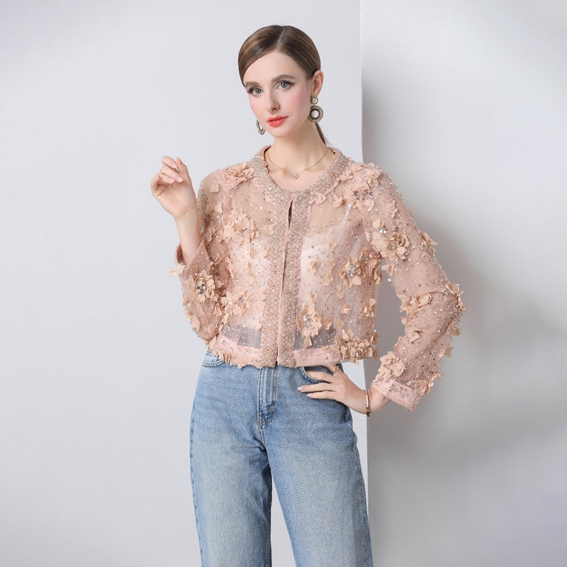 Blush Bloom Embroidered Sheer Jacket - 904547045647_BEIGE