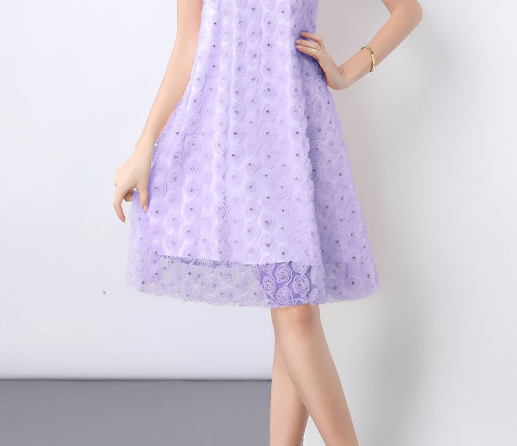 Lavender Bloom Halter Dress with Rosette Lace