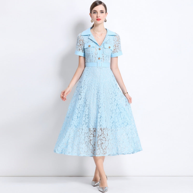 Sky Blue Lace Utility Midi Dress