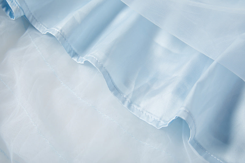 Ethereal Blue Ruffled Tulle Gown