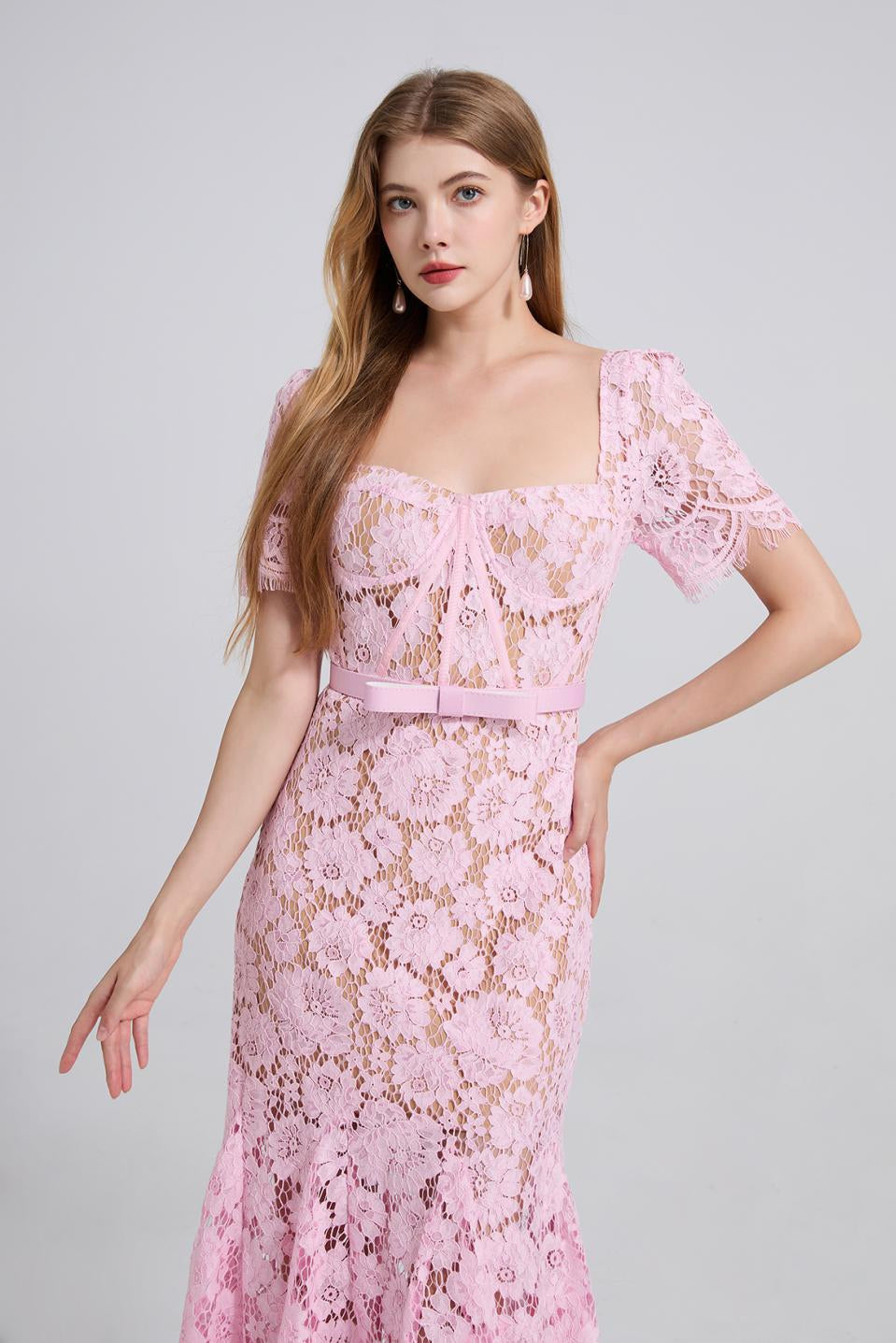 Blush Bloom Lace Midi Dress - 912087138600_PINK