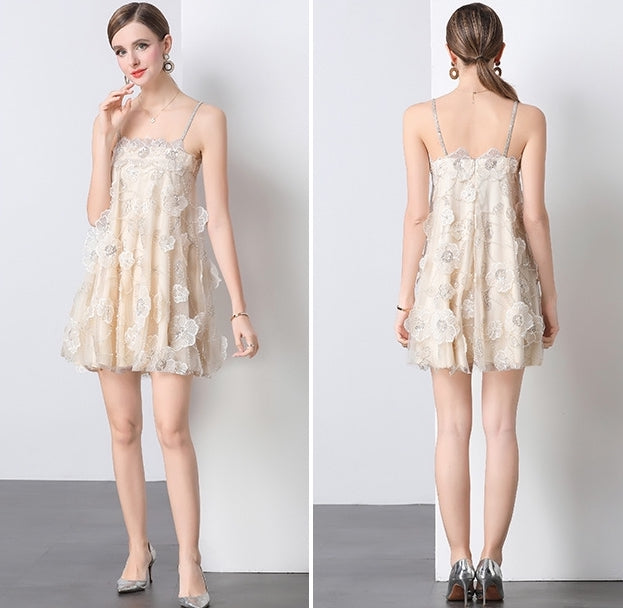 Petal Whispers Spaghetti Strap Mini Dress - 903574425019_APRICOT