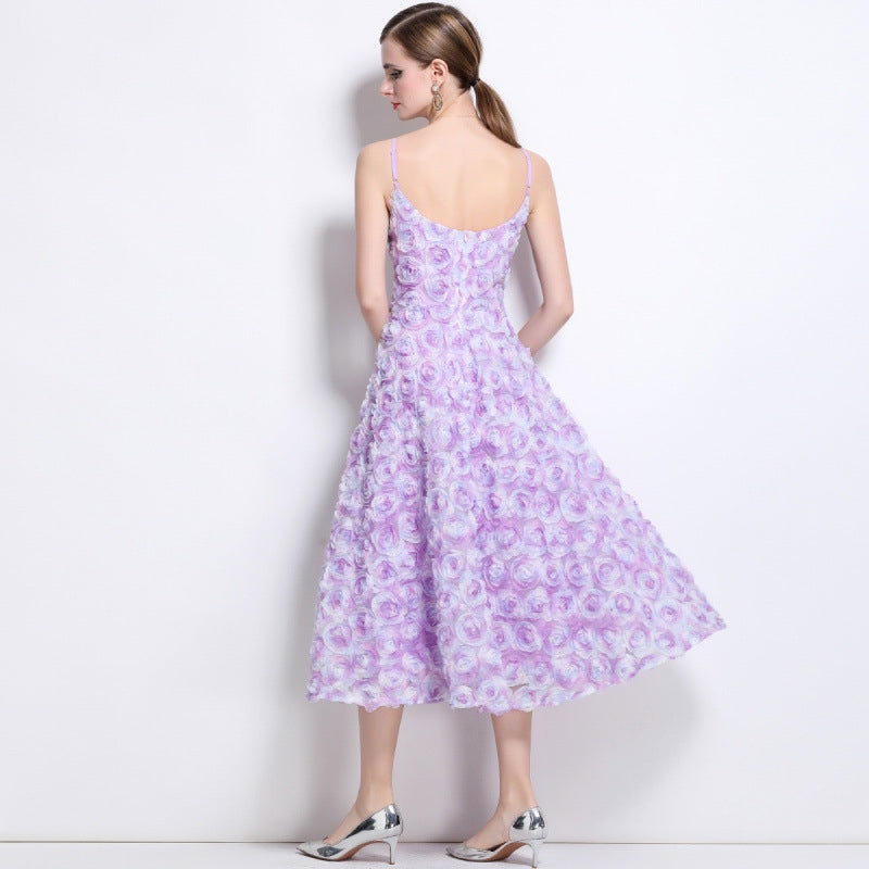 Lavender Bloom Rosette Midi Dress - 914919756771_PURPLE