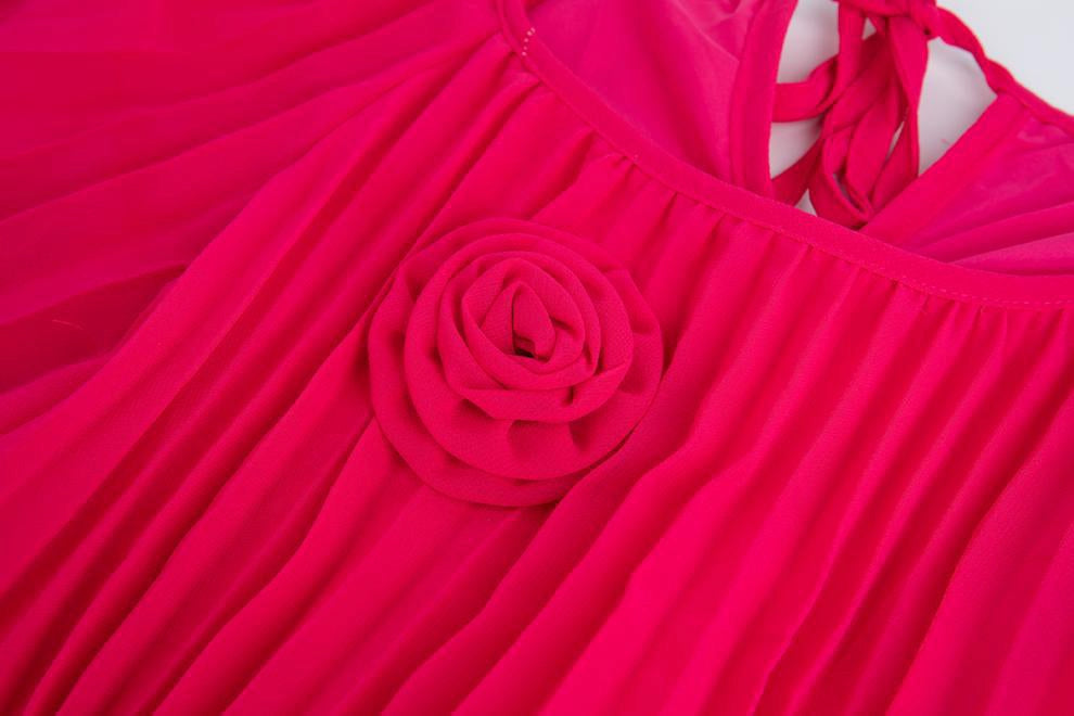 Rose Radiance Pleated Chiffon Dress - 906472342218_ROSERED