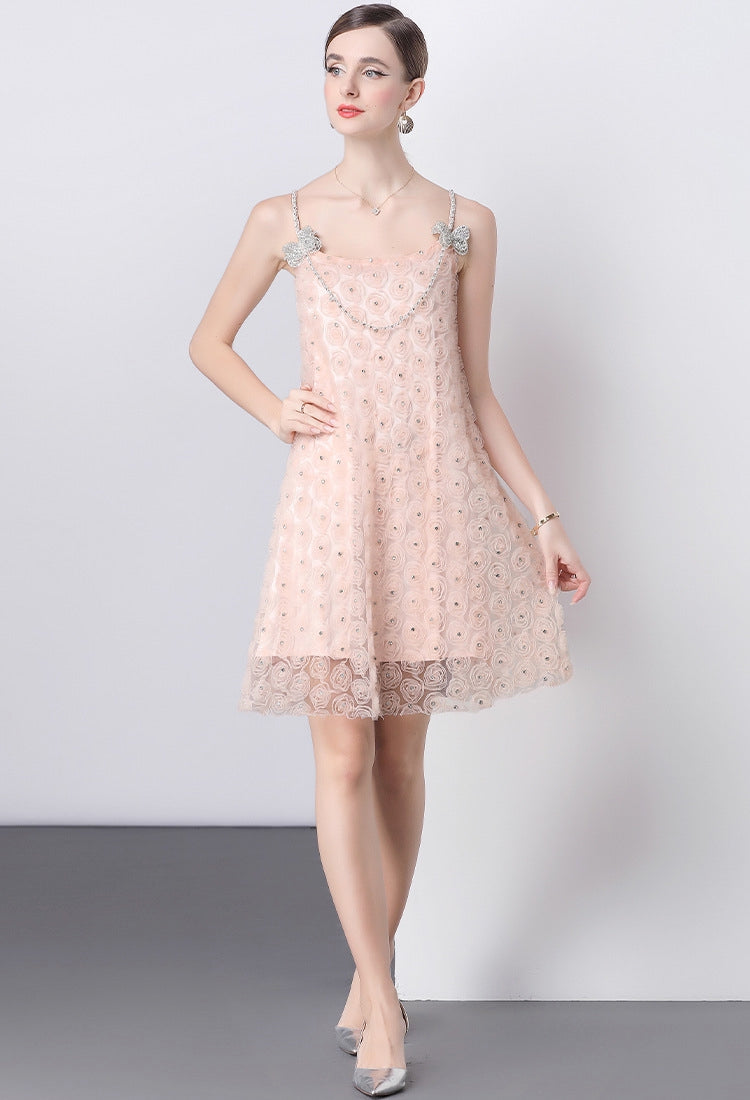 Rose Blush Rosette Lace Slip Dress