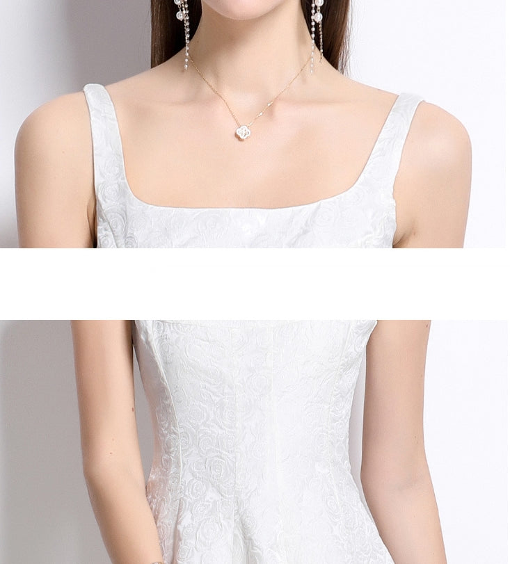 Elegant White Jacquard Midi Dress