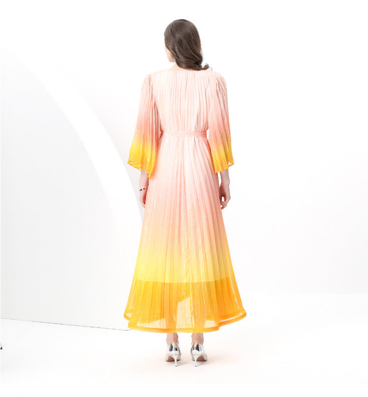 Sunset Ombre Pleated Maxi Dress