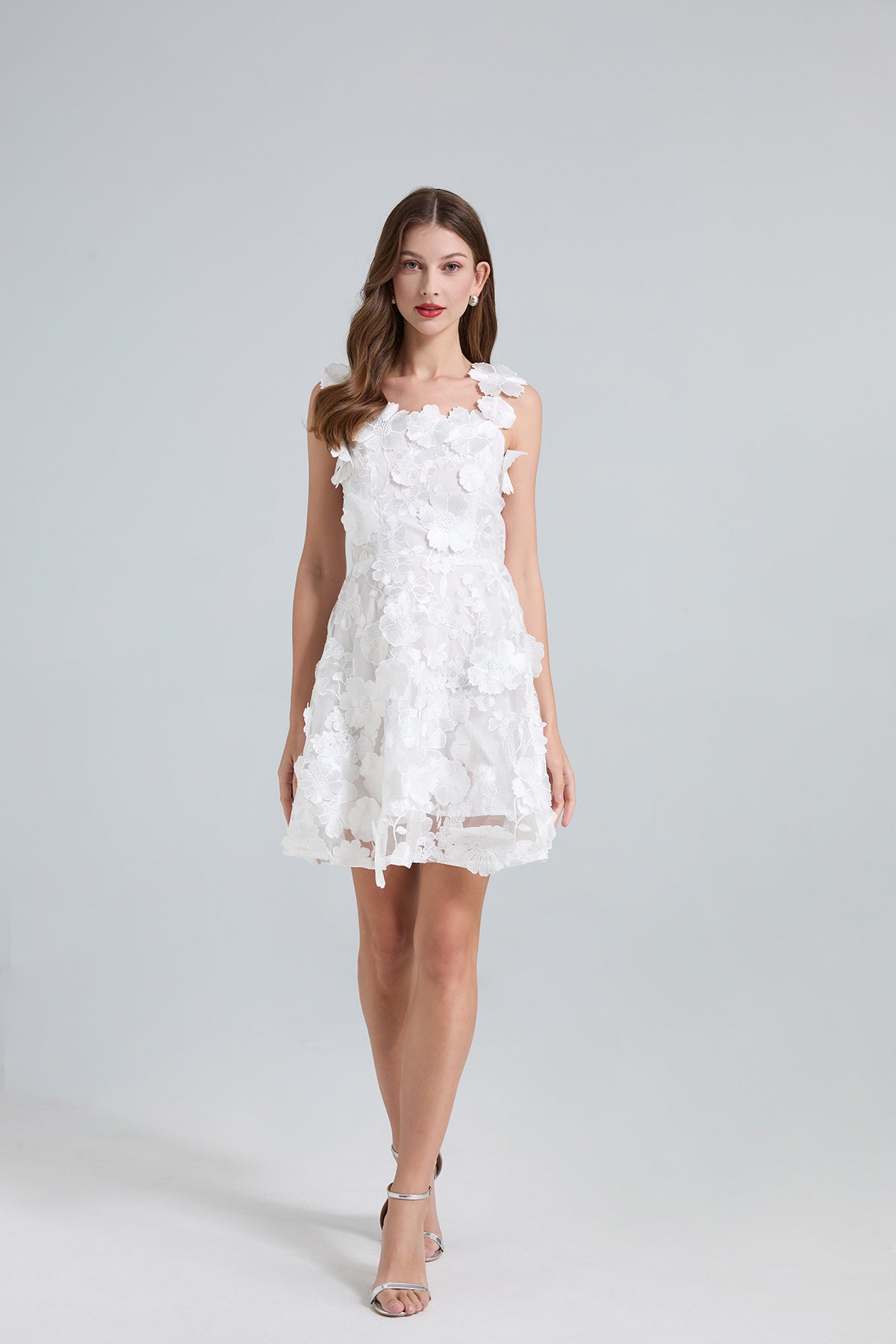 White 3D Floral Lace Dress