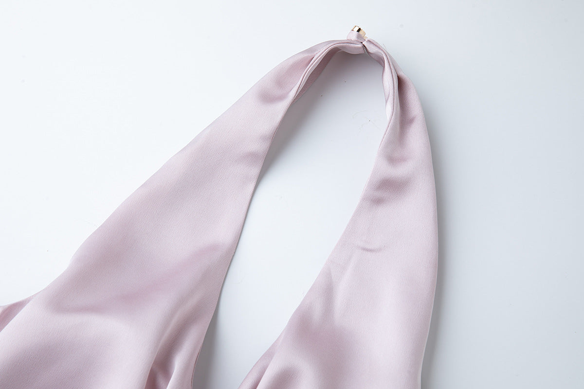 Halter Cutout Satin Maxi Dress – Blush Pink