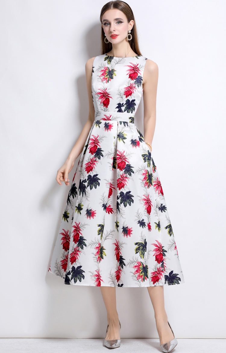 Crimson Petal Grace Midi Dress