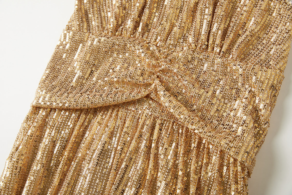 Gold Sequin Halter Maxi Dress
