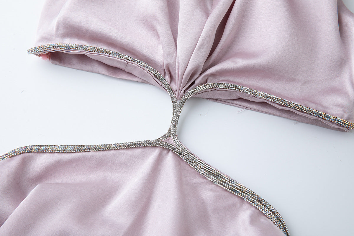 Halter Cutout Satin Maxi Dress – Blush Pink