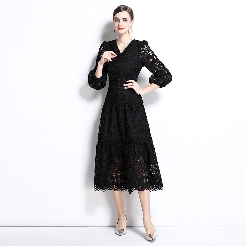 Vintage Black Lace Midi Dress
