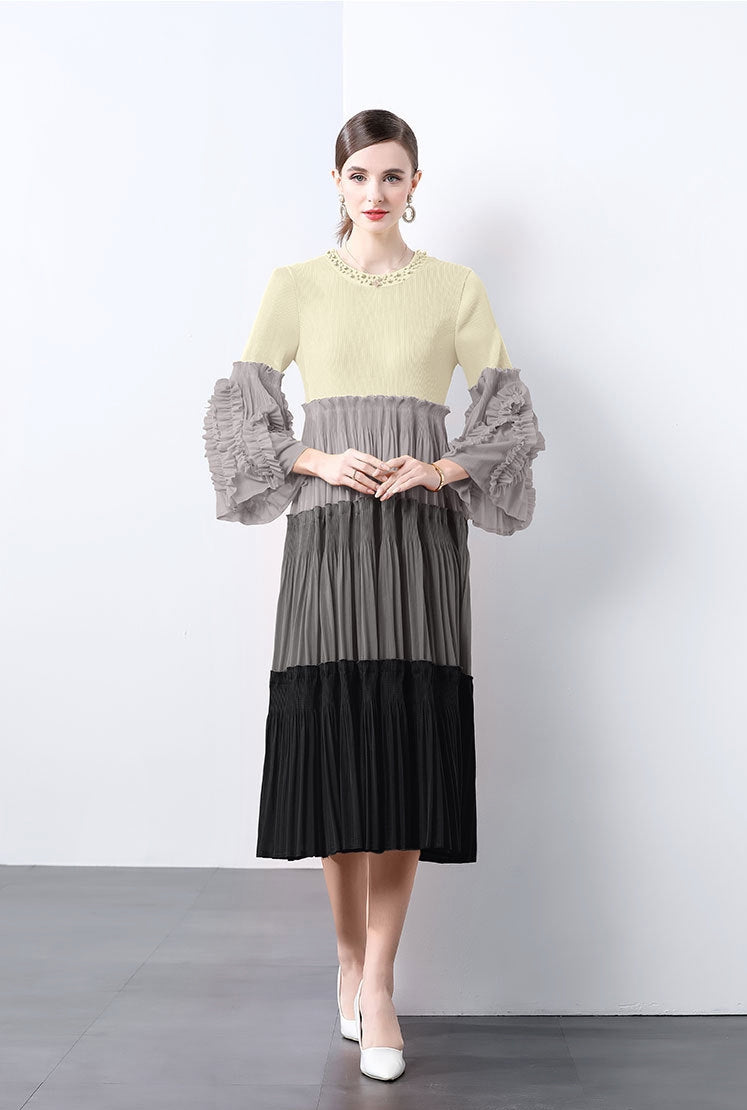 Elegant Tiered Pleated Midi Dress