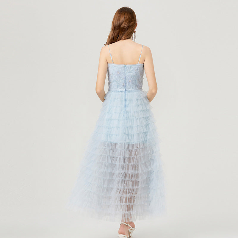 Ethereal Blue Ruffled Tulle Gown