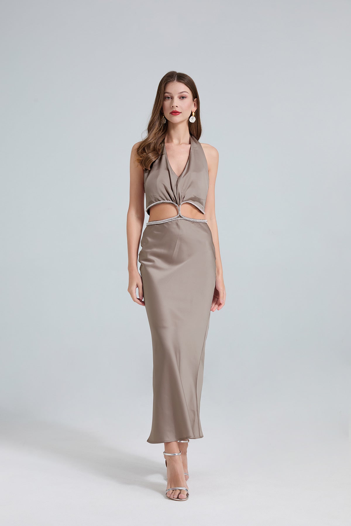 Halter Cutout Satin Maxi Dress – Champagne