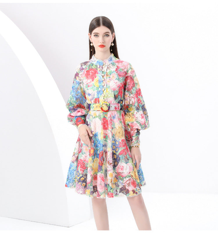 Vibrant Floral Belted Shirt Dress