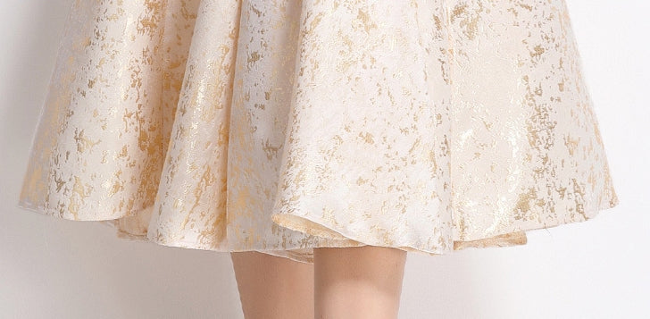 Elegant Gold Jacquard Midi Dress