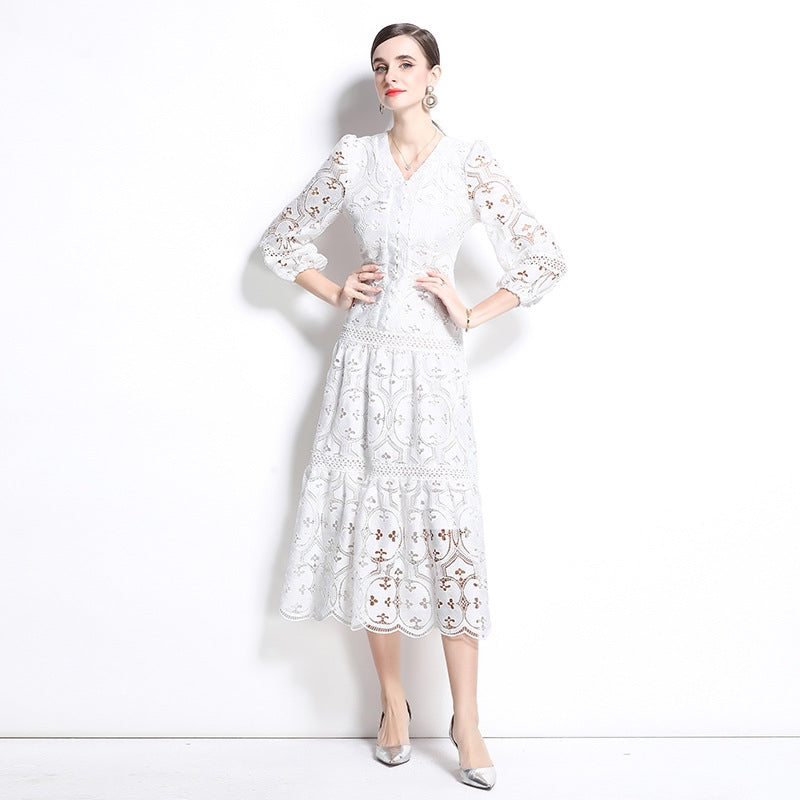 White Boho Lace Midi Dress