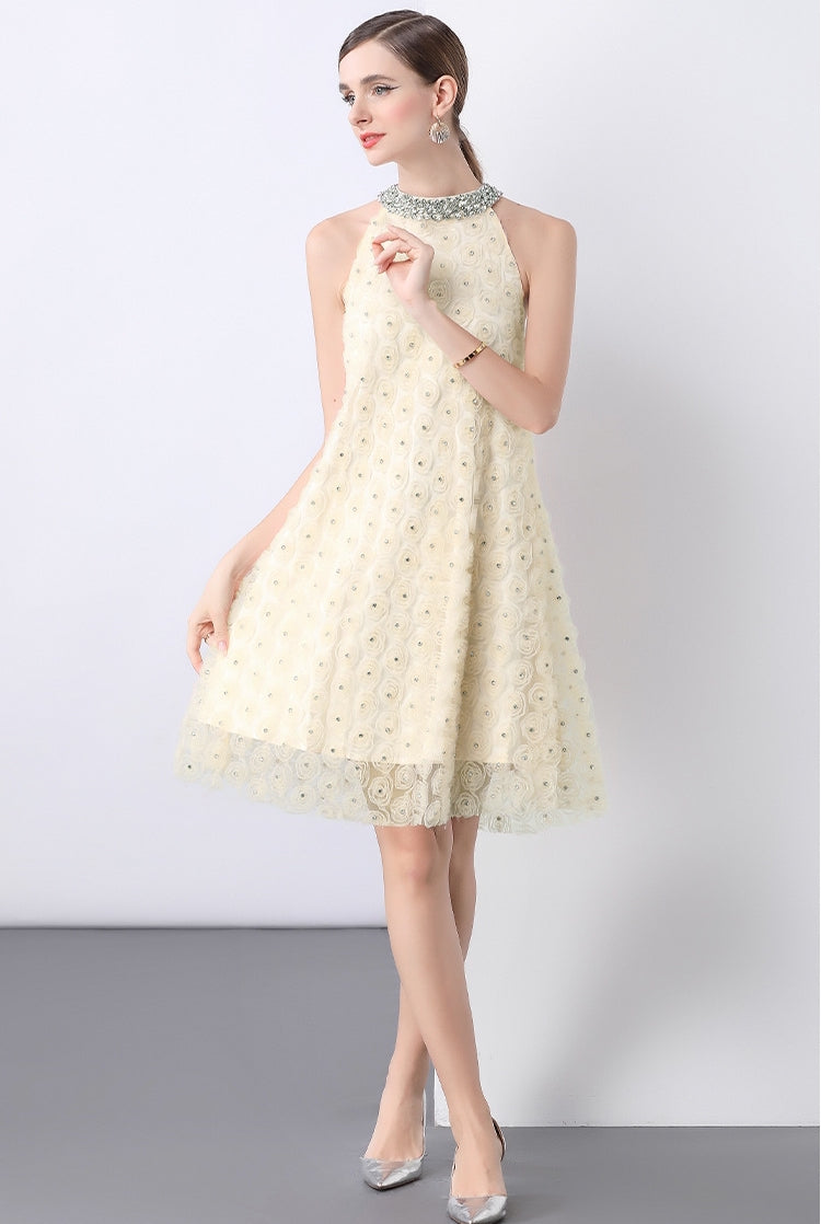 Champagne Rosette Halter Dress