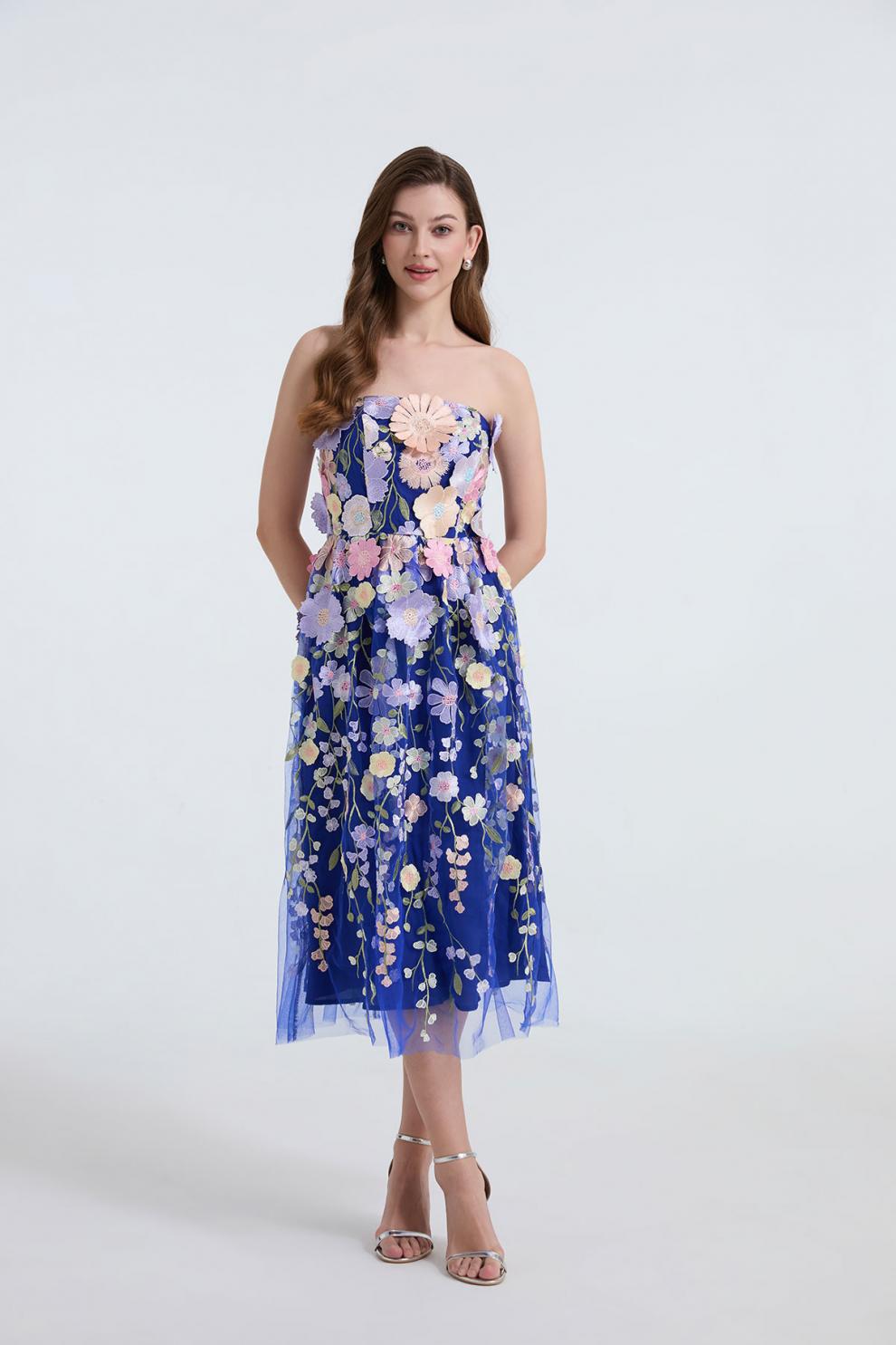 Enchanted Garden Strapless Tulle Dress - 912071976607_BLUE