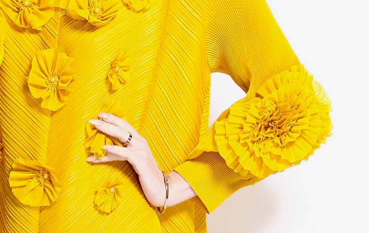 Radiant Yellow Floral Appliqué Dress