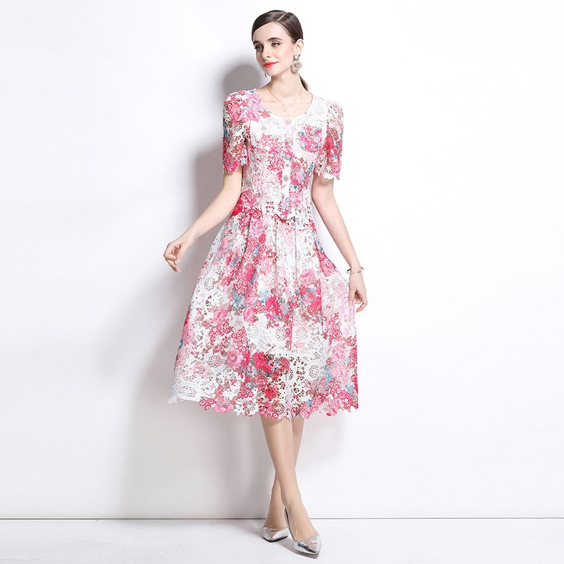 Floral Lace Patchwork Midi  Two Piece Dress