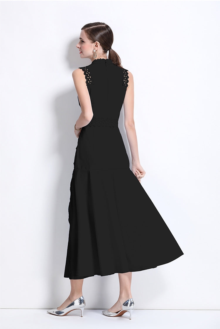 Black Sleeveless Lace Midi Dress