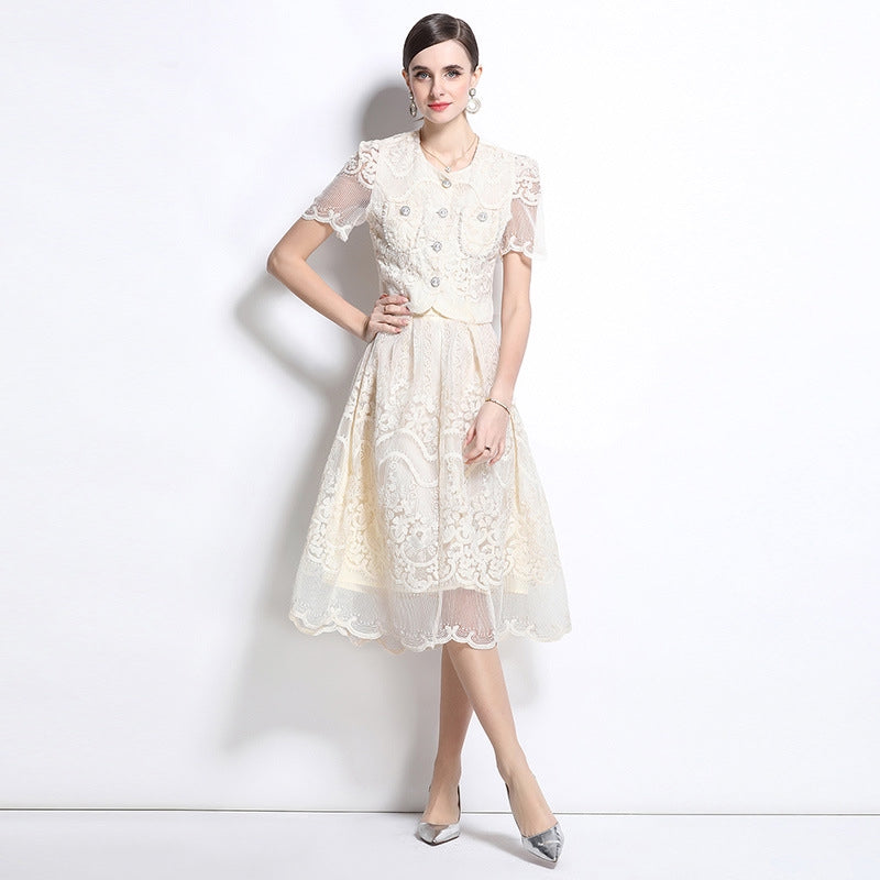 Vintage Lace Elegant Two Piece Midi Dress