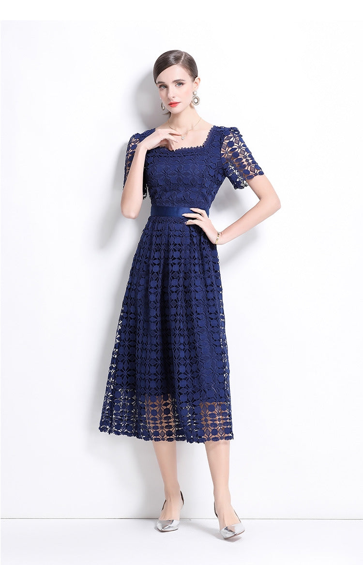 Navy Blue Lace Midi Dress