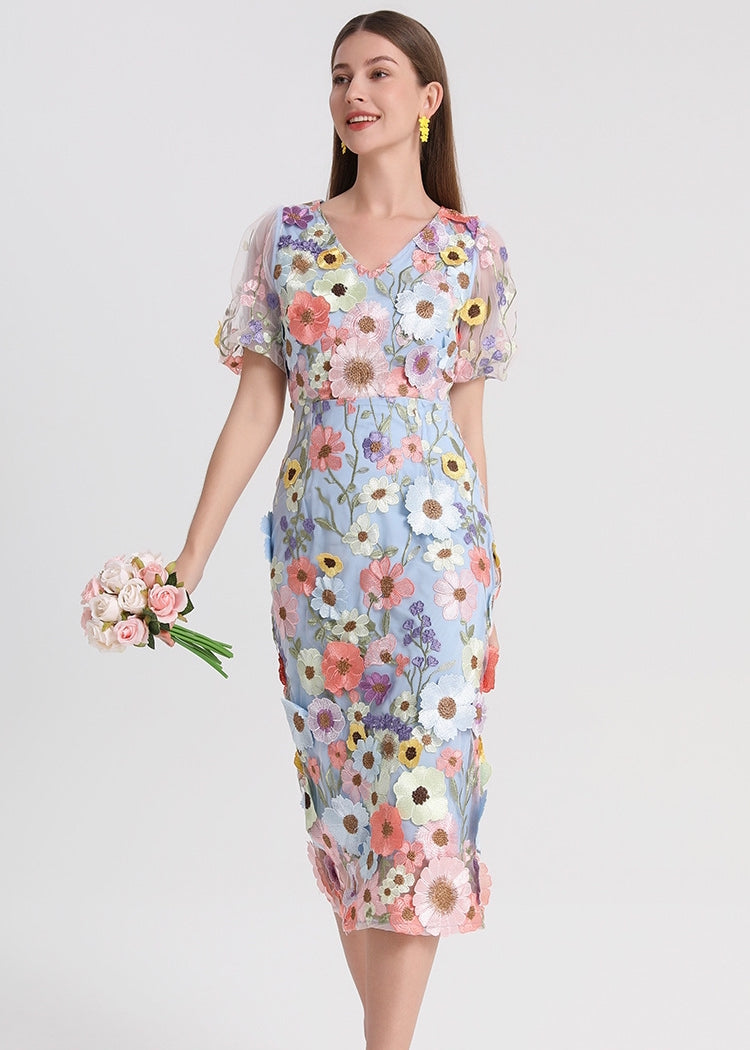 Blooming Garden Embroidered Midi Dress - 906548043201_BLUE