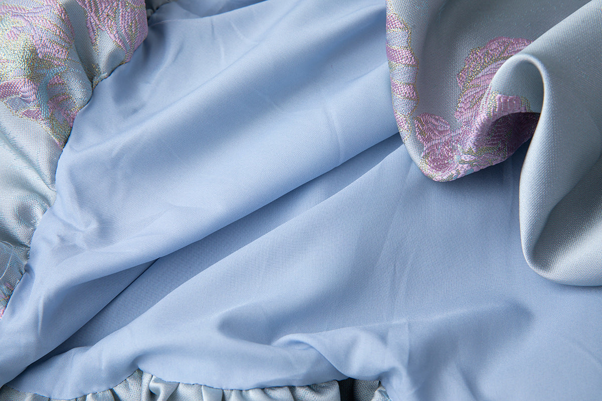 Elegant Strapless Embroidered Bubble Hem Dress