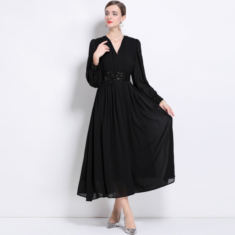 Midnight Grace Sequin Waist Maxi Dress