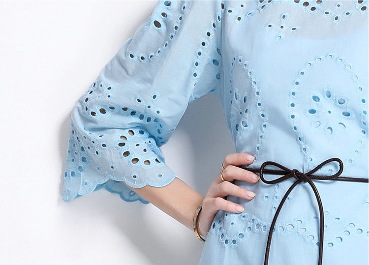 Sky Blossom Eyelet Midi Dress - 902368523846_BLUE