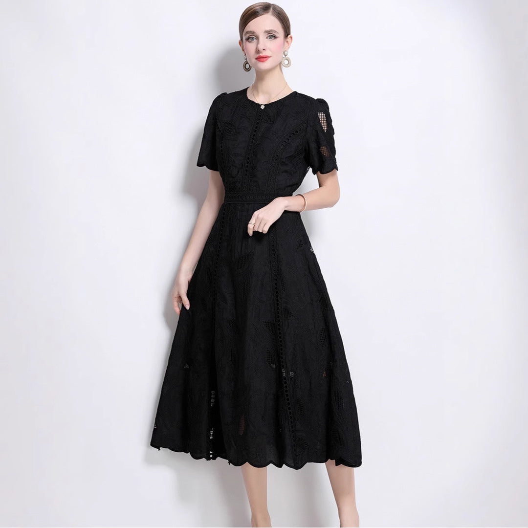 Midnight Grace Embroidered Midi Dress