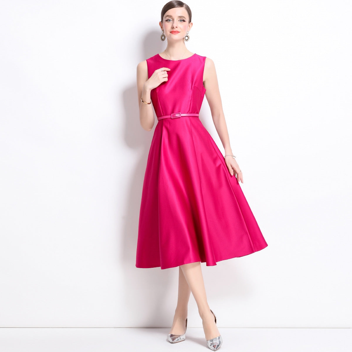 Vibrant Fuchsia A-Line Midi Dress
