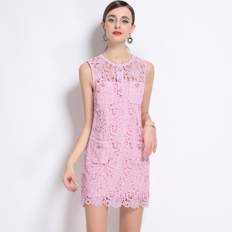Blush Bloom Sleeveless Crochet Lace Dress
