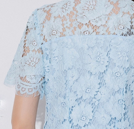 Bella Azure Collared Lace Mini Dress - 901753717898_BLUE