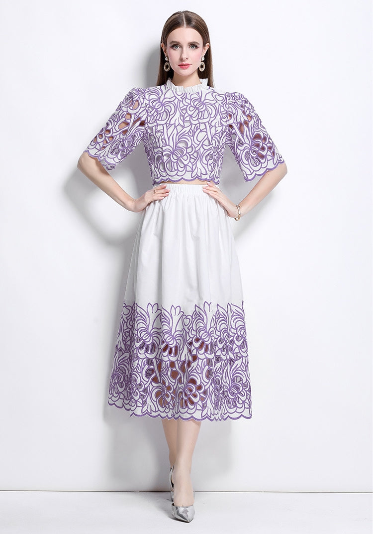 Lavender Embroidered Cutout Two Piece Dress