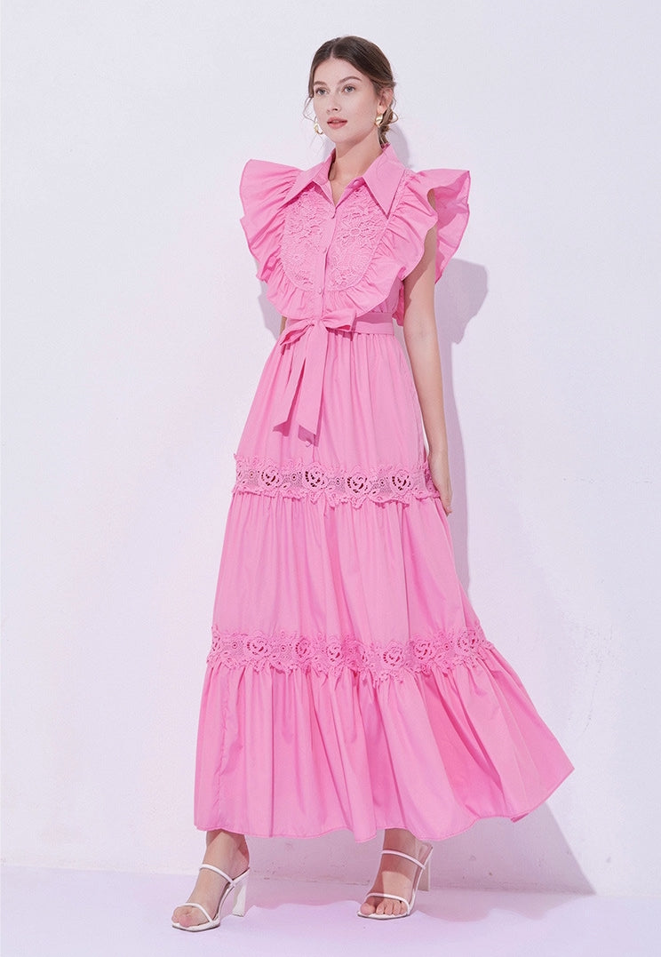 Rose Ruffle Embroidered Maxi Dress